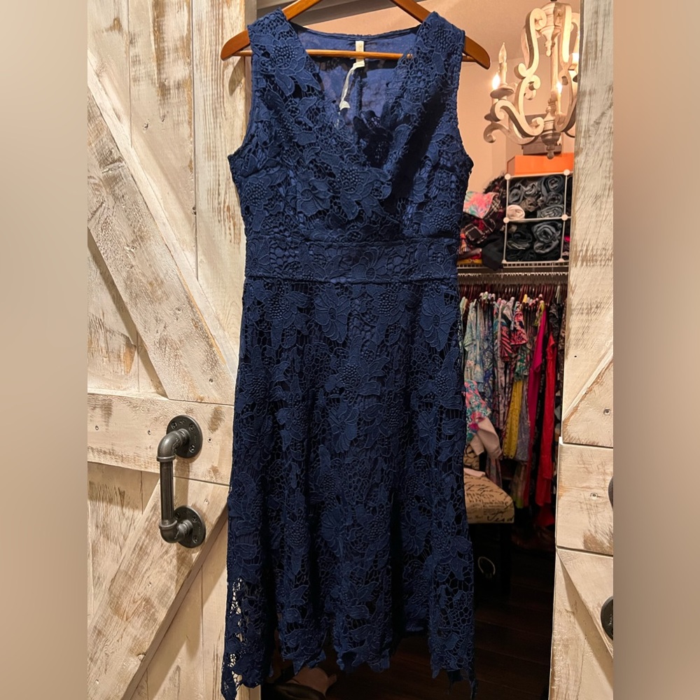 KIMILILY Women's Elegant Cocktail Bridesmaid Lace Dress sz M